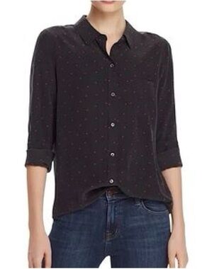 Rails Kate Mini Heart Print Silk Long Sleeve Button Down Blouse